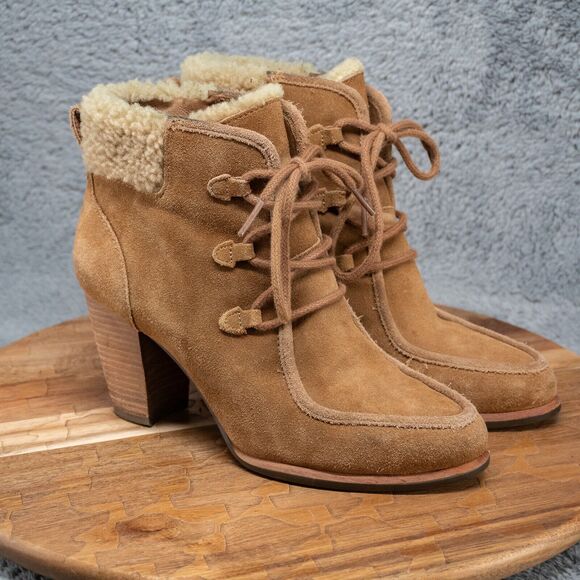 UGG Australia Shoes - UGG Australia Women's Analise Sz 7.5 Shearling Cuff Ankle Boots Beige Nubuck